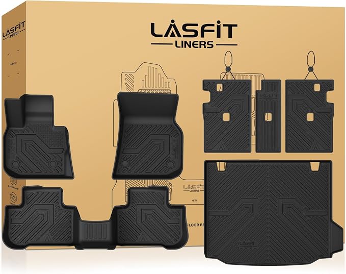 LASFIT Full Set Floor Mats for 2018-2024 BMW X3 30i M M40i M Competition Custom Fit TPE All Weather 1st & 2nd Row & Seat Back Mat & Cargo Mat Car Mats and Trunk Liners Accessories