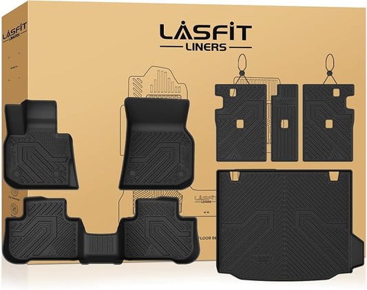 LASFIT Full Set Floor Mats for 2018-2024 BMW X3 30i M M40i M Competition Custom Fit TPE All Weather 1st & 2nd Row & Seat Back Mat & Cargo Mat Car Mats and Trunk Liners Accessories