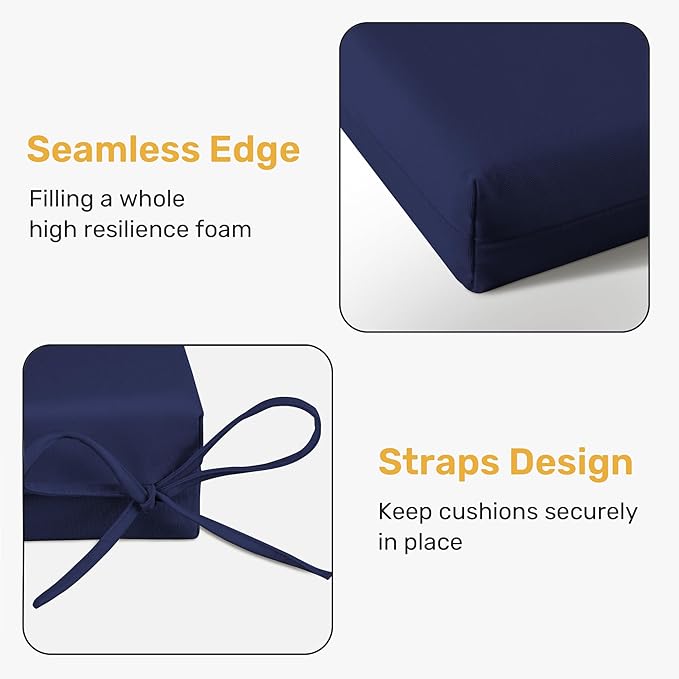 UNIKOME Outdoor Chair Cushions Pack of 4, Water Resistant Patio Cushions with Ties, High Density Sponge Filling Square Corner Seat Cushions for Outdoor Furniture, 19"*19"*3", Navy Blue