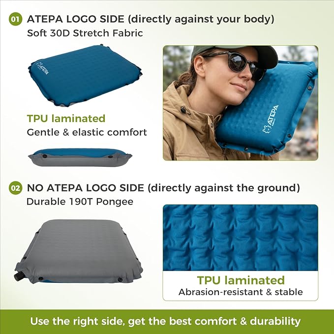 ATEPA Inflatable Seat Cushion, Compact Self-Inflating Seat Cushion for Stadium Airplane Air Travel Bleacher Camping, Blow Up Foam Seat Pad for Outdoor Sports Events Backpacking Hiking Sitting