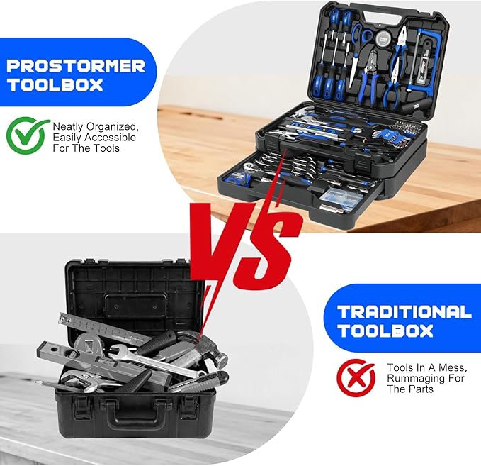 Prostormer 269-Piece Tool Set, Complete Tool Kit for Home, Auto and Mechanics Repair, General Household Hand Tool Box with Drawer for Men & Women (Blue)