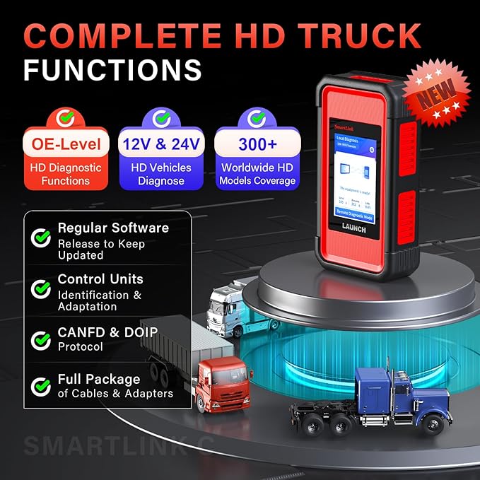 LAUNCH X431 Remote Assisted Diagnostic Tool, Heavy Duty Truck Scanner, Bidirectional Diesel Scan Tool for 24V HD Trucks & Commercial Vehicle, Support CANFD&DOIP, Semi Trucks All System Diagnostic Tool