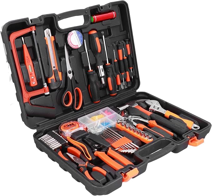 FIXMAN 50 Piece Maintenance Tool Set for Household Repair with High Carbon Steel Pliers Screwdriver Cutter and Wrench includes Flashlight and ABS Storage Case