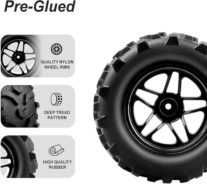 Hobbypark Pre-Glued RC Monster Truck Tires and Wheels for Arrma Granite Voltage MEGA 2WD 4X4 V3 3S BLX Brushless 1/10 Big Rock,Set of 4…