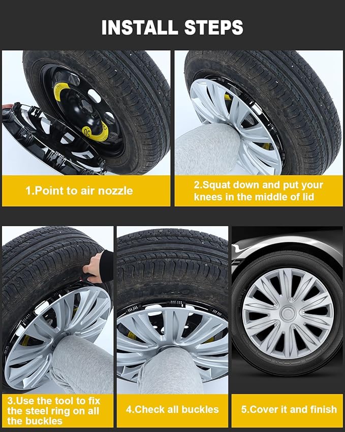 ABX Hubcaps,16 inch hubcaps Set of 4, Wheel Rim Cover ABS Material, Snap On Car Truck SUV Replacement, for Toyota Camry Nissan Mazda etc (OV Silver, 16 inch)
