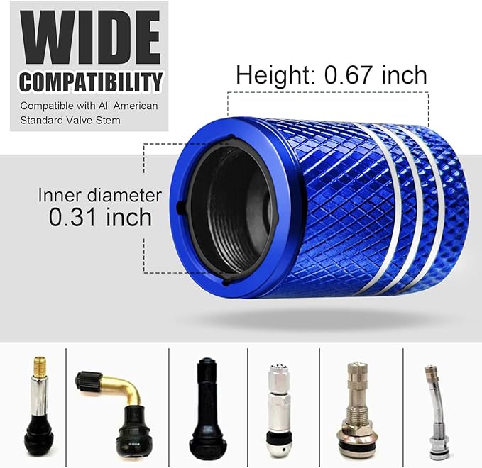Tire Valve Stem Caps for Car Tire Cap 5 Pack Corrosion Resistant Leak-Proof Premium Alloy American Flag Universal for Car Bike Truck Motorcycle Blue