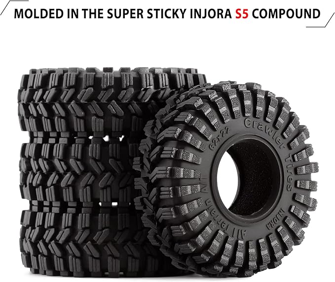 INJORA 1.0 Tires All Terrain S5 Super Soft Sticky Tires for 1/18 TRX4M 1/24 RC Crawler Axial SCX24 FMS FCX24 Enduro24 Upgarde (T1014)
