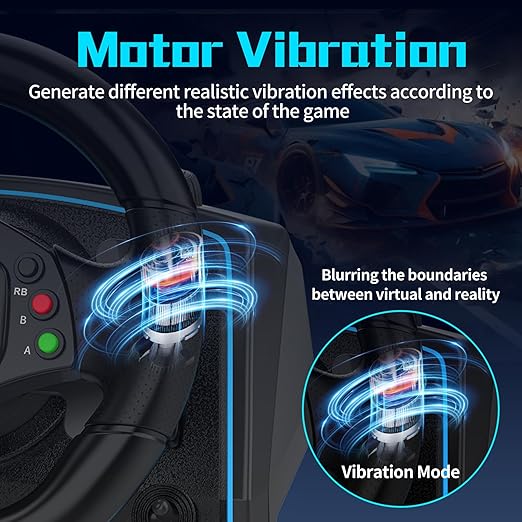 NBCP PC Racing Wheel-1080 Degree Gaming Steering Wheel with and 6-Speed H-Pattern Shifter and Linear Pedal,Sensitivity Adjustment,Angle Locking,Double vibration-Gaming Steering Wheel for PC, PS3