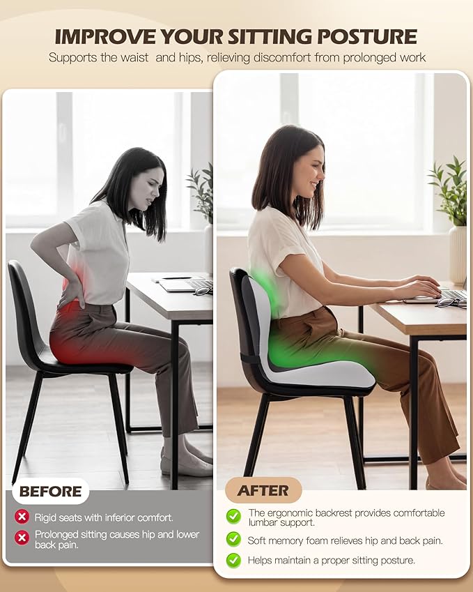 Office Chair Cushion for Tailbone & Low Back Pain Relief, Car and Truck Seat Cushion, Comfortable Foam and High Backrest, Suitable for Office Chairs, Cars, Trucks, and Home Chairs