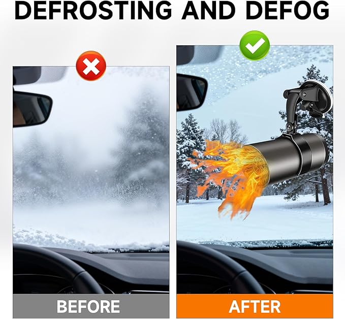 Car Heater, 12V Portable Car Heater that Plugs into Cigarette Lighter, Defroster for Car Windshield, 2 in 1 Heating & Cooling Fast Heating Defrost Defogger with Suction Holder