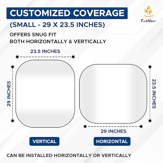 EcoNour 2-Piece Foldable Car Front Window Sun Shade, 240T Polyester, UV Protection & Heat Blocker, Windshield Shade, Durable Design, Upgraded Universal Fit – (29" L x 23.5" W)