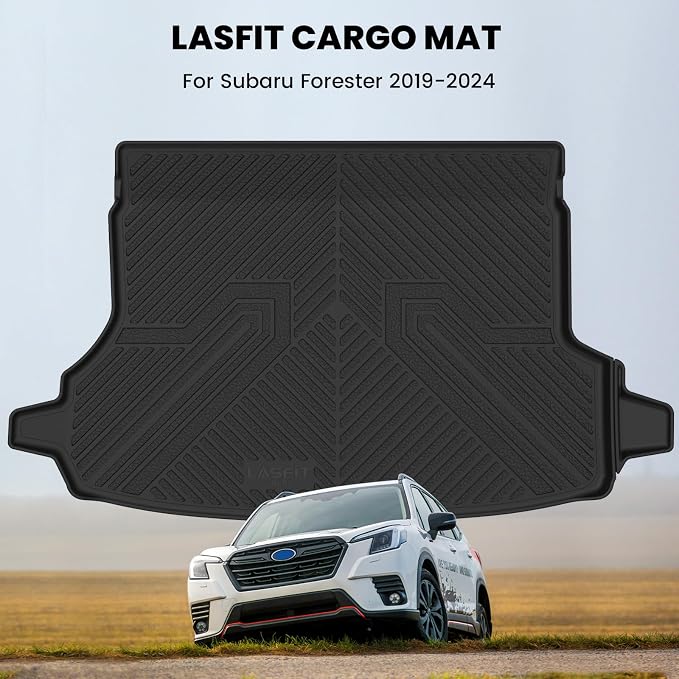 LASFIT Cargo Mat for Subaru Forester 2024 2023 2022 2021 2020 2019, All Weather TPE Custom Fit Easy Clean Durable No-Curling Trunk Mat for Forester 2019-2024 Cargo Tray Liner,Black