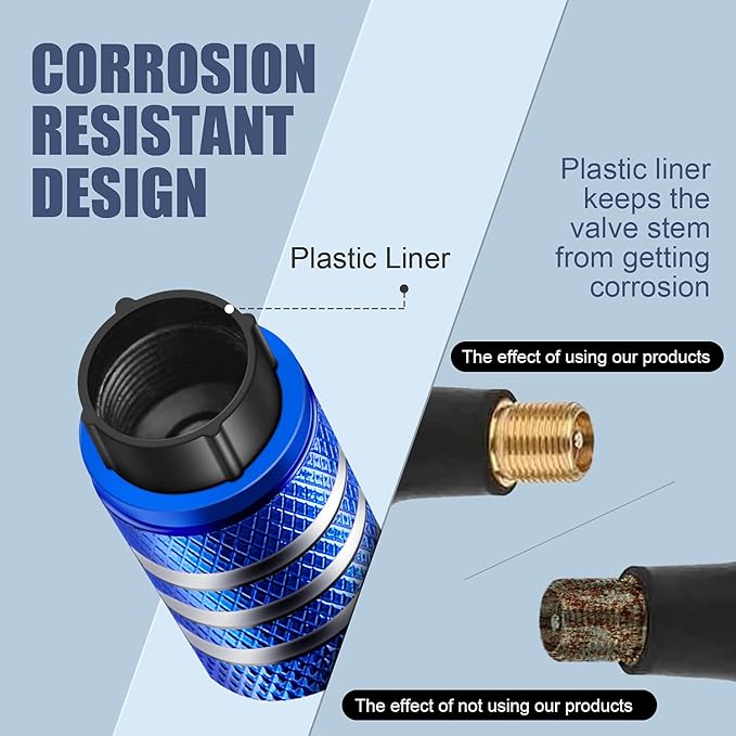 Tire Valve Stem Cap Cover - (5 Pack) Tire Air Cap Metal with Plastic Liner Corrosion Resistant Leak-Proof Halloween Pumpkin Car Decoration Accessories Blue