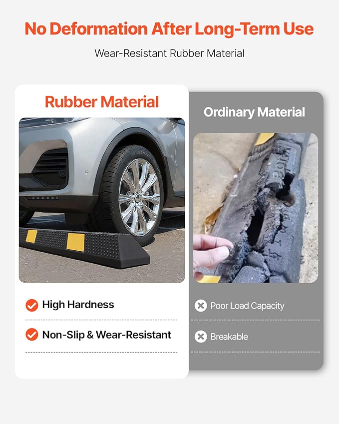 VEVOR Parking Stopper, 72 Inch Heavy Duty Parking Aid for Garage, Rubber Curb Garage Floor Stopper with Reflective Strips, Vehicles Gadgets for Cars Vans Trucks Tire Wheel Guide Block Stops Bumpers