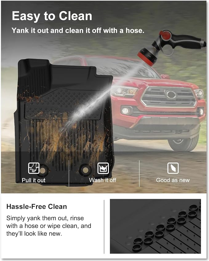 KIWI MASTER Floor Mats for 2016 2017 Toyota Tacoma Double Cab Crew Cab, Custom Fit All Weather Car Mats, Heavy Duty TPE Floor Liners, Front & Rear 2 Row, Black