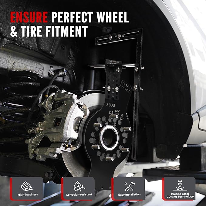 6-Lug Wheel Fitment Tool, Wheel Offset & Backspacing Measuring Tool, Simulates 14-22" Rim Diameter, 8-14" Tire Width, 2.5-11.5" Sidewall, 3-12" Clearance