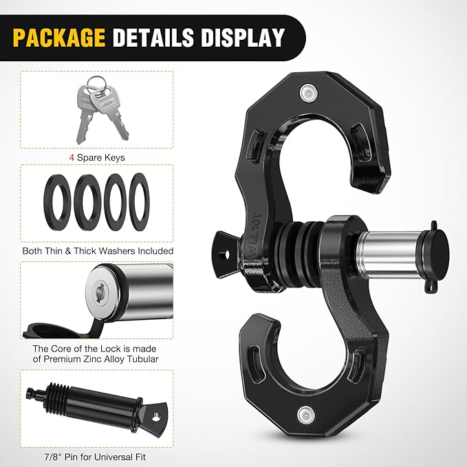 Nilight 2 Pack 3/4" D-Ring Separate Shackle with 7/8" Lock Pin 45,000 lbs Break Strength, Off Road Recovery Shackle with Isolators Washers for Use with Tow Strap, Winch, Truck Vehicle (Black)