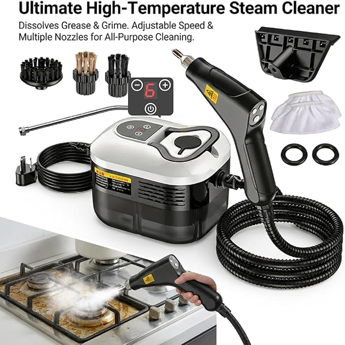 Saker Handheld Steam Cleaner, 1200ml Large Capacity, 6 Adjustable Steam Levels, Portable 221°F High-Temp Steamer for Kitchen, Bathroom, Car Interior and Multi-Surface Cleaning (White-Dual Control)