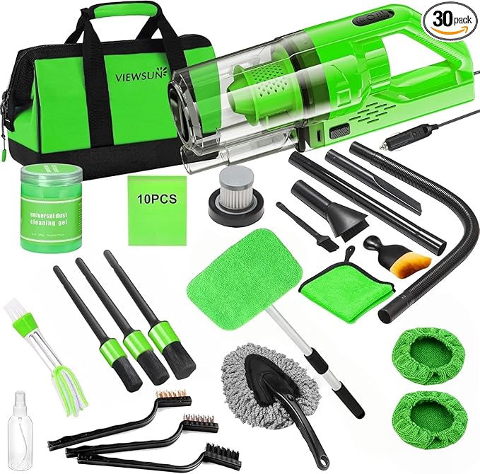 Viewsun 30pcs Car Cleaning Kit, Car Interior Detailing Kit with High Power Handheld Vacuum, Detailing Brush Set, Windshield Cleaner, Cleaning Gel, Complete Auto Accessories for Men, Women