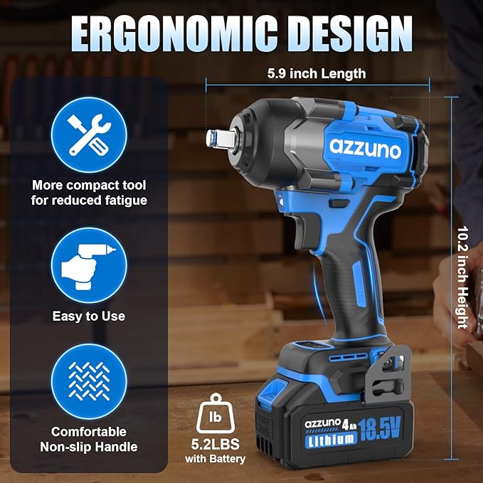AZZUNO Electric Impact Wrench 737 Ft-lbs(1000N.m) 1/2'' Brushless Cordless Impact Driver with Fast Charger and 2x4.0Ah Battery Powered Impact Wrench Charger & 4 CR-V Sockets for Home Car Truck Tires