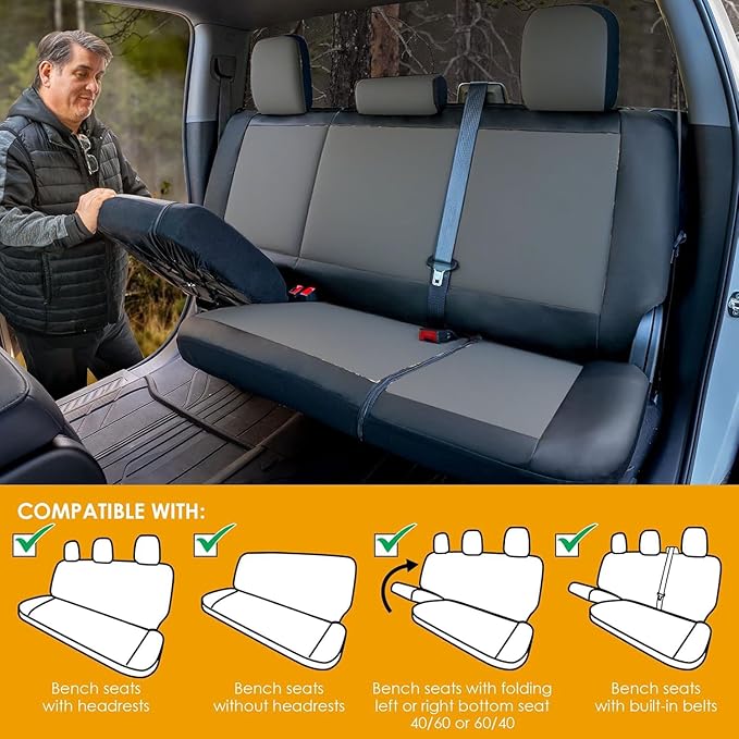 LPI Truck Grey Truck Bench Seat Cover Fits All Full-Size Silverado F-150 Ram Sierra Titan Tundra Pickup Trucks, Folding Bench or Standard Bench Seats, 600D Oxford Fabric with Faux Leather