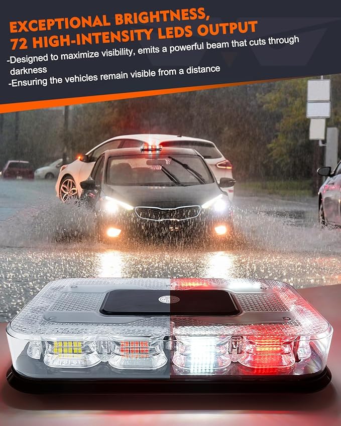 LUMENIX LED Roof Top Strobe Beacon Light Bar Rooftop Security Warning Emergency Flashing Plow Lights for First Responder Firefighter Vehicles Fire Trucks Cars Snowplow - Red White