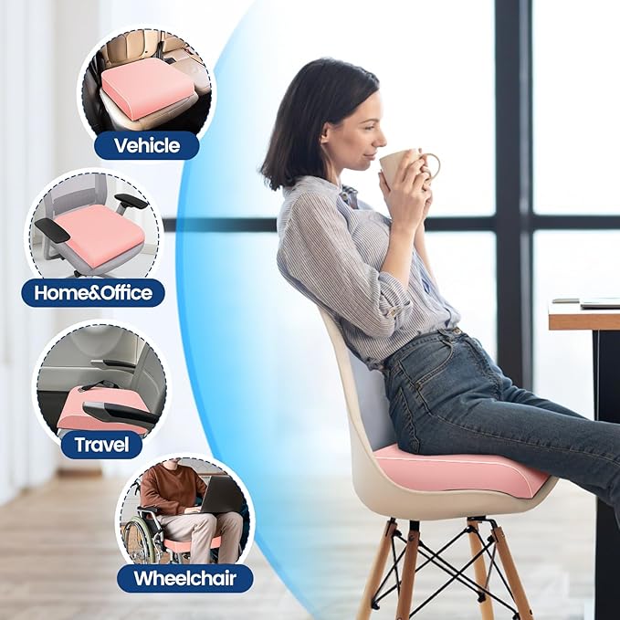 SweetSlubr Seat Cushion for Tailbone Pain Relief, Office Chair Cushion, Memory Foam Large Chair Cushion with Non-Slip Cover for Soft Support at Office Chair, Car Seat, Airplane Pink/X-Large