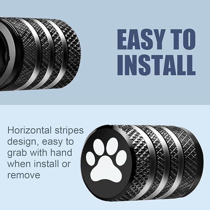 Tire Valve Stem Caps Cover - (5 Pack) Tire Air Caps Metal with Plastic Liner Corrosion Resistant Leak-Proof Dog Paw Print for Car Truck Motorcycle Bike Black