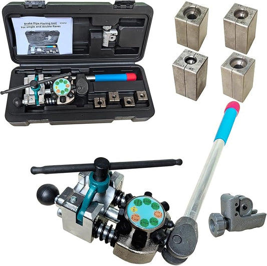 Professional Brake Line Flaring Tool Kit – 45° Single, Double & Bubble Flare Maker for 3/16", 1/4", 5/16", 3/8" Tubing | Universal Brake Repair & Fuel Line Flaring Tool for DIY & Mechanics