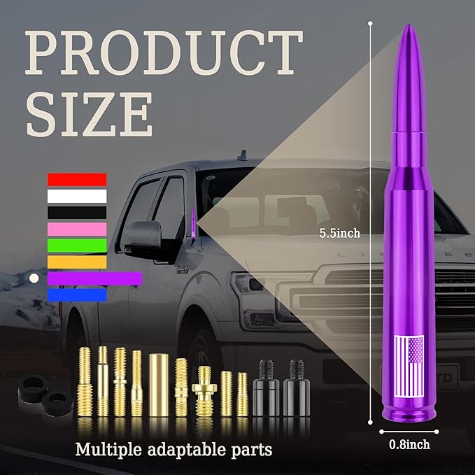 Car Bullet Antenna,Truck Exterior Decoration Accessories Car Vehicle Replacement Antenna Conpatible with Ford F150 RAM 1500 GMC Heavy Duty Pickup Trucks Accessories (New Upgrade Purple-U.S. Flag)…