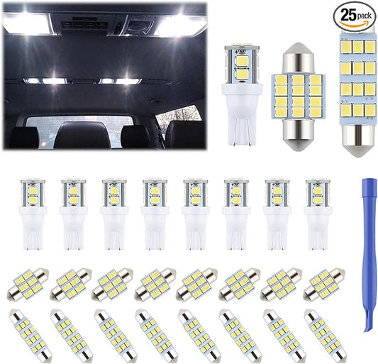 iFunyLED 24 Pieces Dome Light LED Car Interior Bulb Kit Set 194 T10 DE3175 578 31mm 42mm Bulbs Interior Replacement Lights for Car Map License Plate Door Side Marker Cornering Trunk Light - White