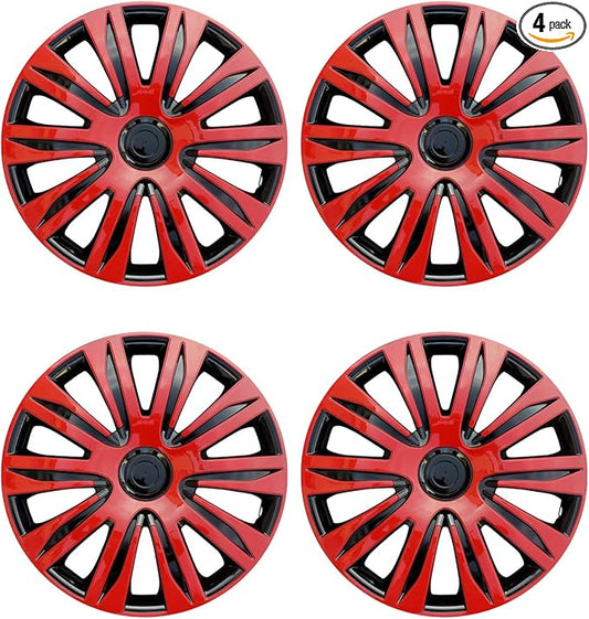ABX Hubcaps,16 inch hubcaps Set of 4, Wheel Rim Cover ABS Material, Snap On Car Truck SUV Replacement, for Toyota Camry Nissan Mazda etc, Black&Red