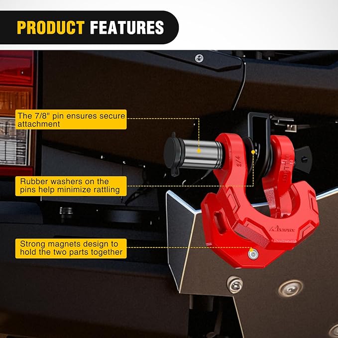 Nilight 2 Pack 3/4" D-Ring Separate Shackle with 7/8" Lock Pin 45,000 lbs Break Strength, Off Road Recovery Shackle with Isolators Washers for Use with Tow Strap, Winch, Truck Vehicle (Red)