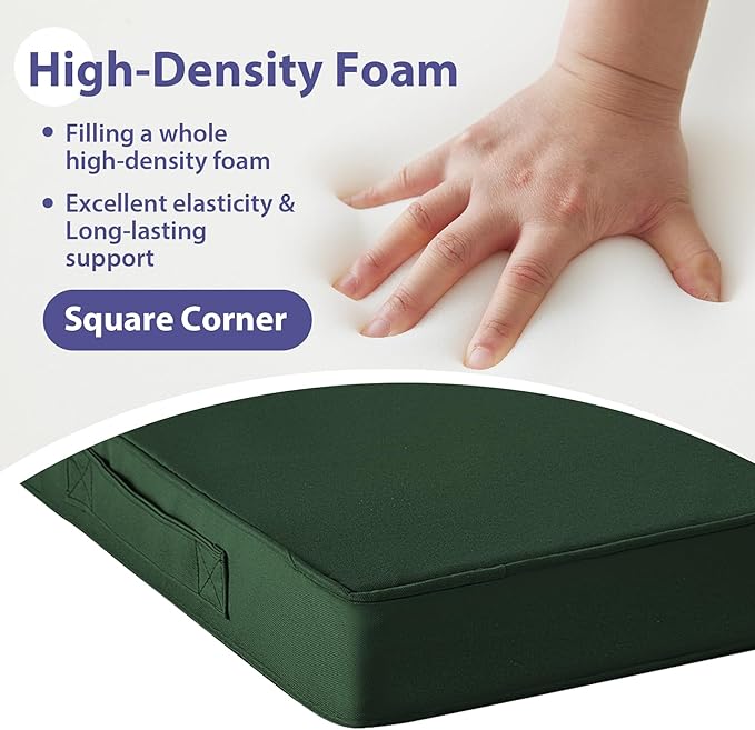 IPYNBAP Outdoor Chair Cushions Set of 4 -Waterproof Outdoor Seat Cushions for Patio Furniture, Patio Chair Cushion with Handle and Ties, Out Door Chair Pads,19x19x3-Square, Forest Green