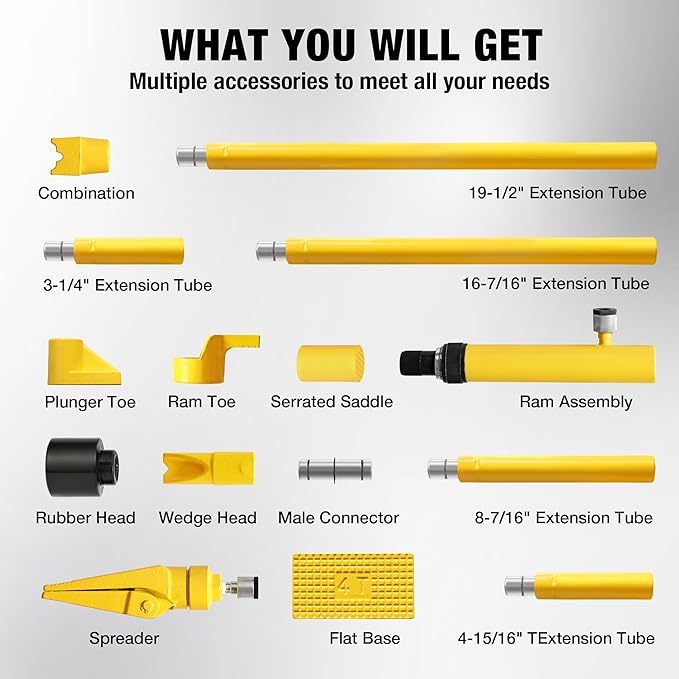 YELLOW JACKET 4 ton Hydraulic Ram Jack Pusher Puller Auto Body Frame Repair Tool Porta Power Kit with Blow Mold Carrying Storage Case for Car Repair,Truck,Farm