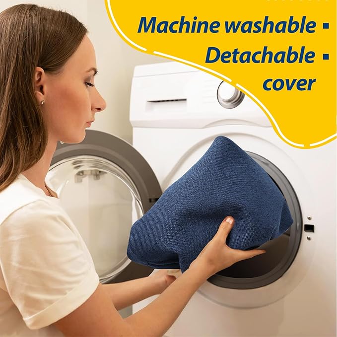 AAAAAcessories D-Shaped Chair Cushions, 2" Thick Dining Chair Pads with Ties and Removable, Machine-Washable Cover, 17" x 16", Set of 2, Blue