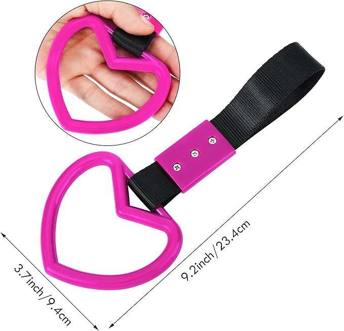 2 Pieces Rings Heart Shaped Car Handle Straps Drift Charm Rear Bumper Warning Ring Decor Subway Bus Broken Heart Handle for Car Interior(Rose Red)
