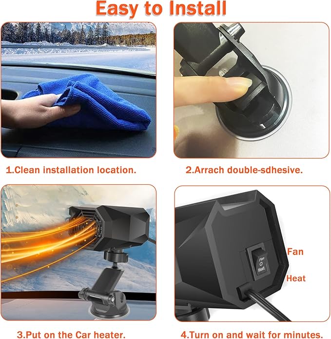 【2025 NEW】Portable Car Heater,2 in 1 Auto Heater, Fast Heating Defrost Defogger Cooling 12V Lighter Heater 60 Second Plug in Car Cig Lighter Demister, Car Fan Windshield Defroster (QH-N209)