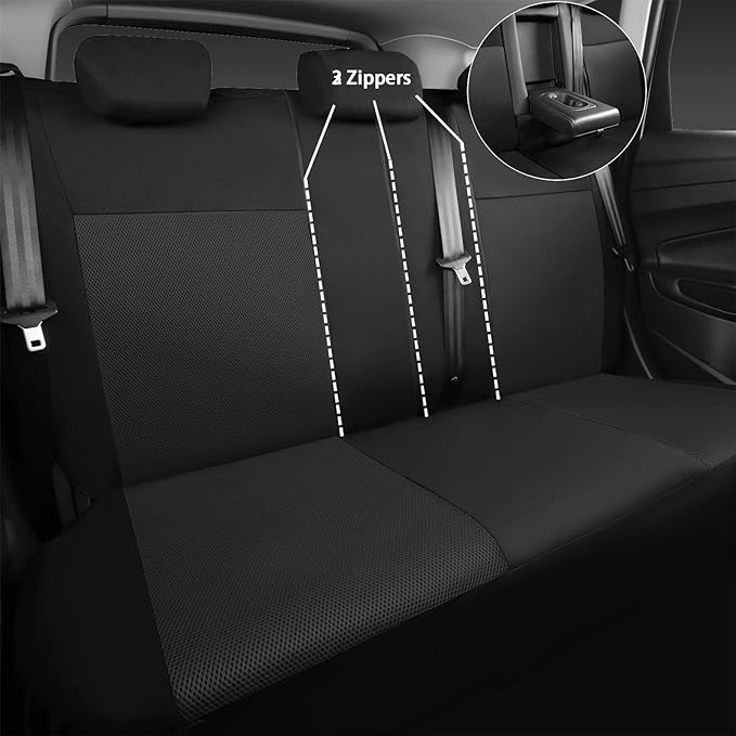 CAR PASS 3D Air Mesh Car Seat Covers Full Sets w/5mm Sponge, 4Pcs Waterproof Car Floor Mats, Steering Wheel Cover Universal Fit for SUV Sedan Truck, Airbag Compatible Automotive Interior(Black Gray)