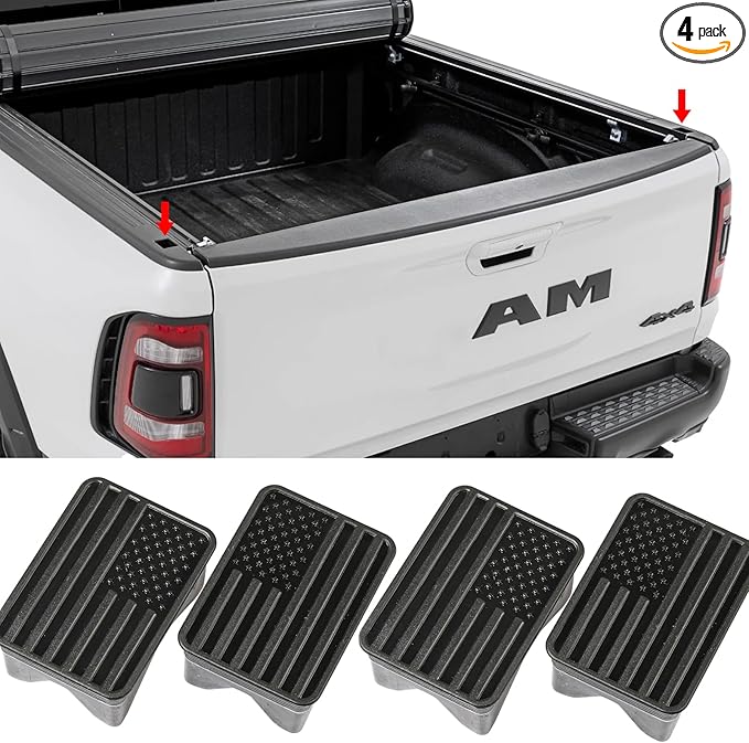 Bed Rail Stake Pocket Covers for Dodge Ram 1500 2019 2020 2021 2022 2023 2024 2025 2026 Truck Accessories Caps Rear Holes Plugs Covers Black 4Pcs