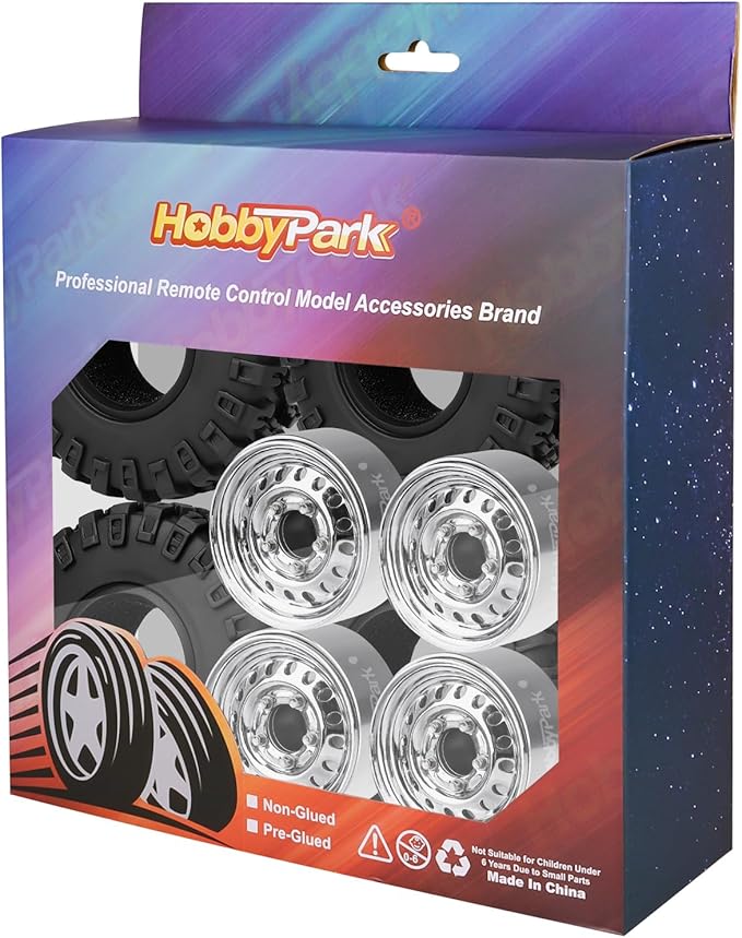 HobbyPark 1.0 Beadlock Wheels and Tires Negative Offset Stamped Steel 1.0" Wheels 1.0 Beadlocks for 1/24 1/18 RC Crawler TRX4M SCX24 FCX24 Upgrades Parts Soft Rubber Good Grip (w/52x19mm Tires)