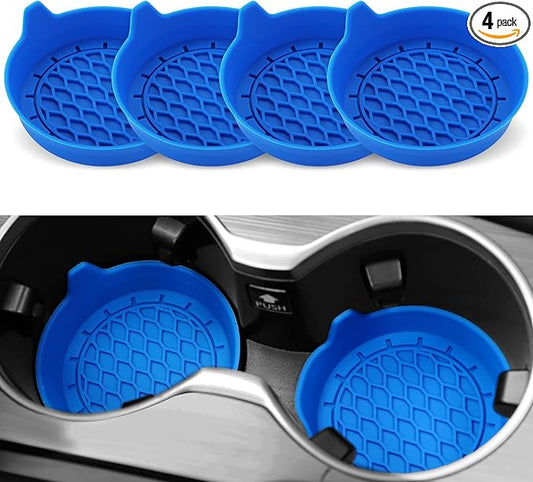 SINGARO Car Cup Holder Coaster, Silicone Cup Holder Insert, Universal Non-Slip Cup Holders, Car Accessories Interior for Women and Man 4 Pack Blue