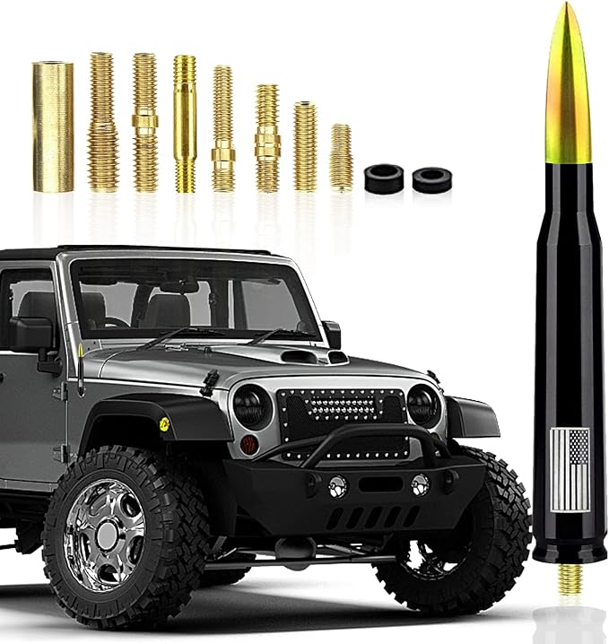 Ajxn 1 PC Car Truck Bullet Antenna, 5.4" Automobile Antenna Mast, Suitable for GM Chevy Silverado 1500 2500 3500 HD Avalanche GMC Sierra 1500 2500 3500 (American Flag Multicolour #110)
