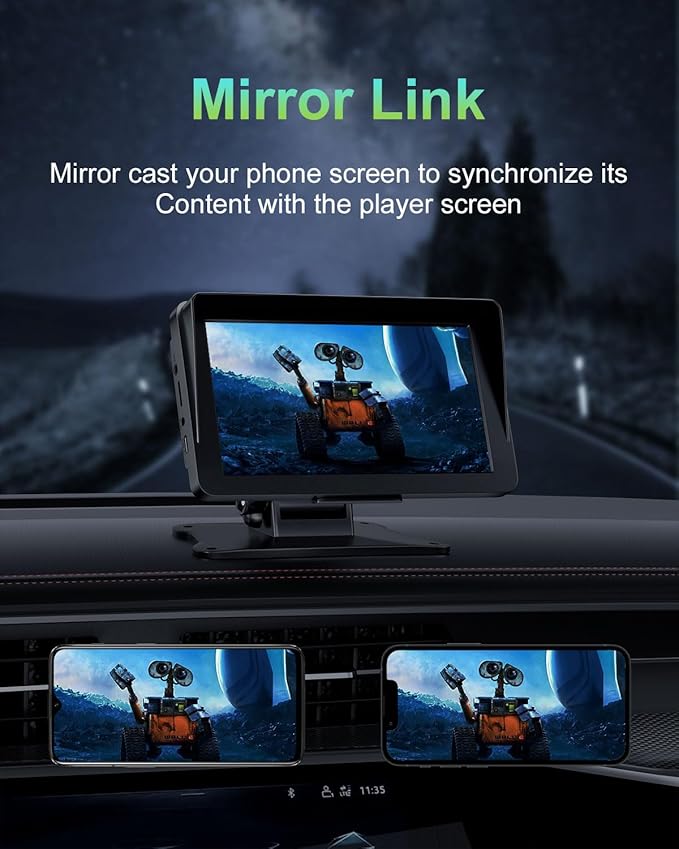 Apple Carplay Screen for Car, 7" HD Portable Wireless Apple Carplay & Android Auto Touchscreen, with 1080P Backup Camera, Car Play Screen Tablet, GPS Navigation/Mirror Link/Bluetooth/FM/Voice Control