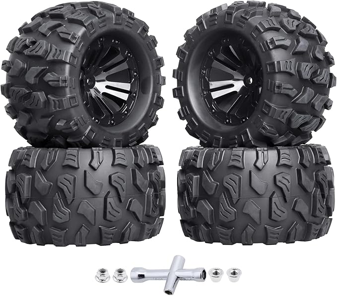 HobbyPark Pre-Glued 2.8" 12mm Hex 1/10 Scale RC Truck Tires and Wheels for Brushless Traxxas Rustler 4x4 VXL Stampede 4x4 2WD Redcat Volcano EPX Pro S30 Blackout XTE Pro(4-Pack)