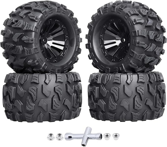 HobbyPark Pre-Glued 2.8" 12mm Hex 1/10 Scale RC Truck Tires and Wheels for Brushless Traxxas Rustler 4x4 VXL Stampede 4x4 2WD Redcat Volcano EPX Pro S30 Blackout XTE Pro(4-Pack)