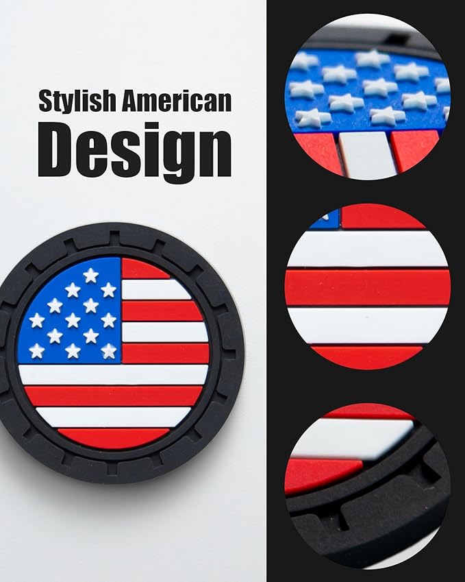 Car Cup Holder Coasters 4 Pack - American Flag 2.75 Inch Anti Slip Shockproof Drink Mat - Vehicle Interior Decor Accessories Colorful