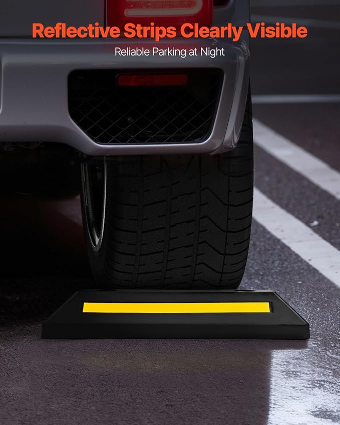 VEVOR Parking Stopper, 21.6 Inch 2 Pcs Heavy Duty Parking Aid for Garage, Rubber Curb Garage Floor Stopper with Reflective Strips, Aid Gadgets for Cars Vans Trucks Tire Wheel Guide Block Stops Bumpers