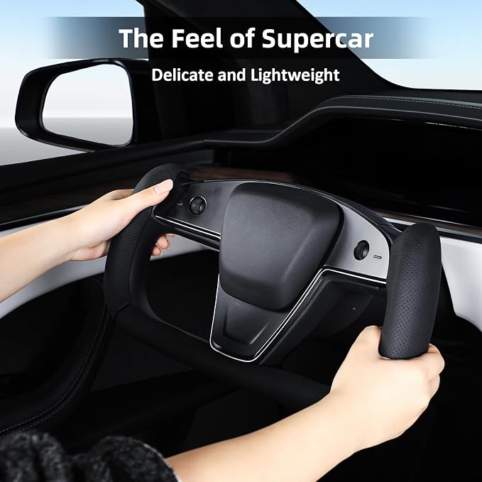 Steering Wheel Cover for Tesla Yoke Steering Wheel Cover Customzied for Tesla Model S 2021-Present/Model X 2021-Present Accessories,Anti-Slip,Comfortable Grip,Breathable,Nappa Black