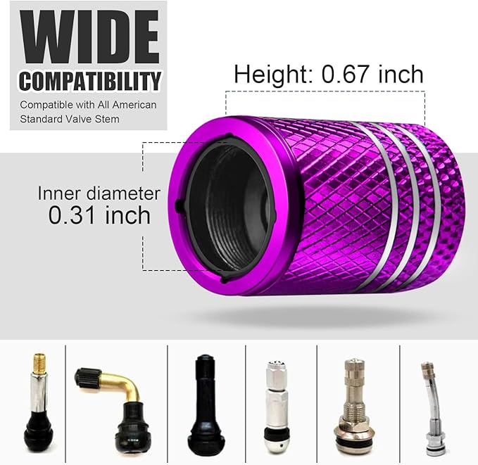 Tire Valve Stem Caps for Car Tire Cap 5 Pack Corrosion Resistant Leak-Proof Premium Alloy American Flag Universal for Car Bike Truck Motorcycle Purple